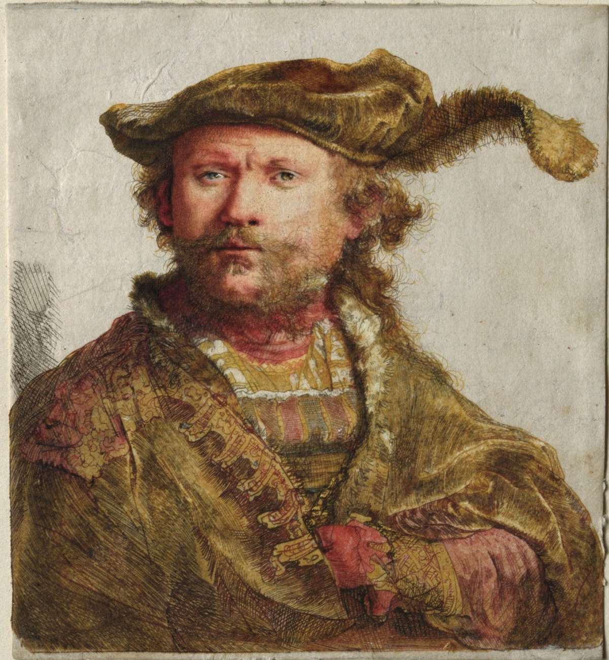 Self-Portrait in a Velvet Cap with Plume by artist: Rembrandt van Rijn (Dutch, 1606–1669) — archival fine-art print from Fable