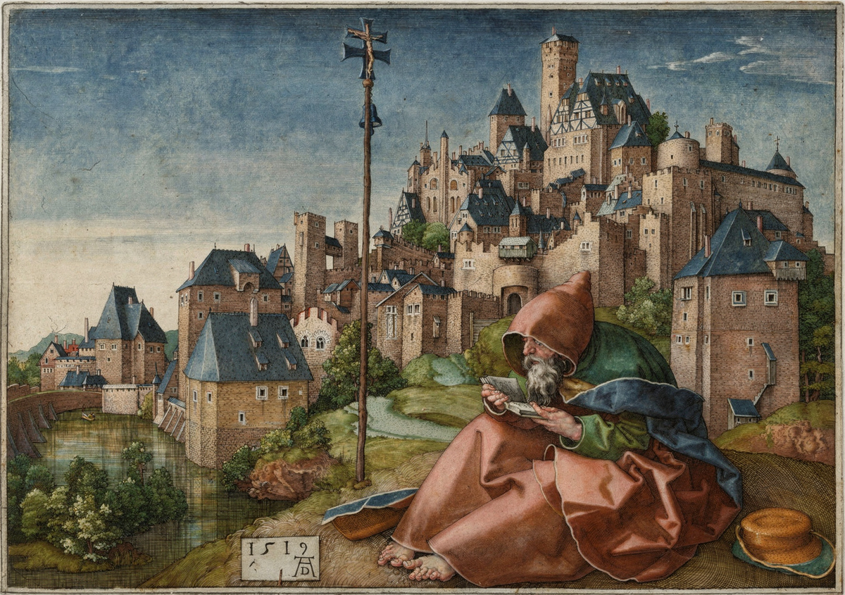 Saint Anthony Reading by artist: Albrecht Dürer (German, 1471–1528) — archival fine-art print from Fable