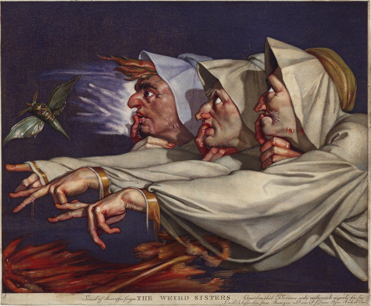 The Weird Sisters by Engraver: John Raphael Smith · Artist: After Henry Fuseli — archival fine-art print from Fable