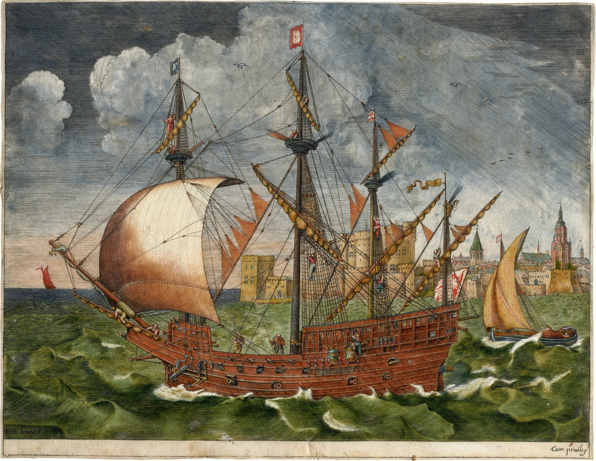Armed Four-Master Putting Out to Sea by after artist: Pieter Bruegel (Netherlandish, c. 1525/30–1569) — archival fine-art print from Fable