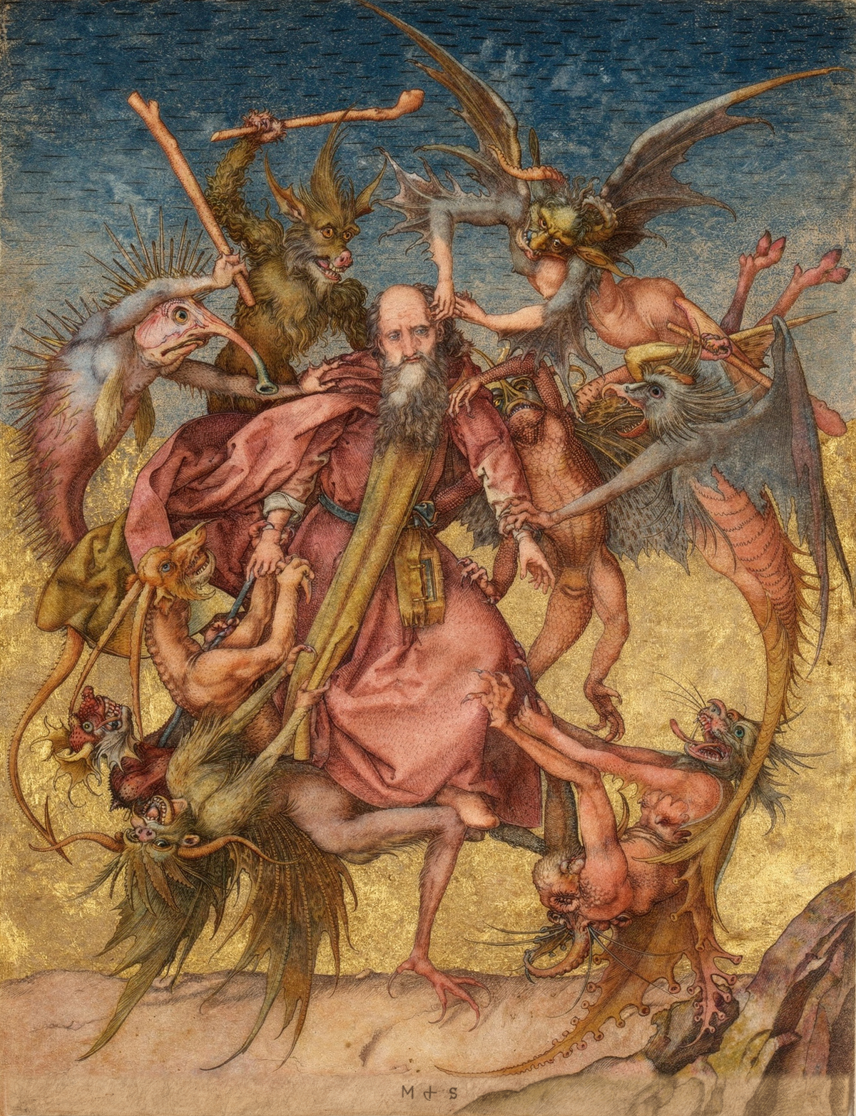 The Temptation of Saint Anthony by artist: Martin Schongauer (German, c. 1450–1491) — archival fine-art print from Fable