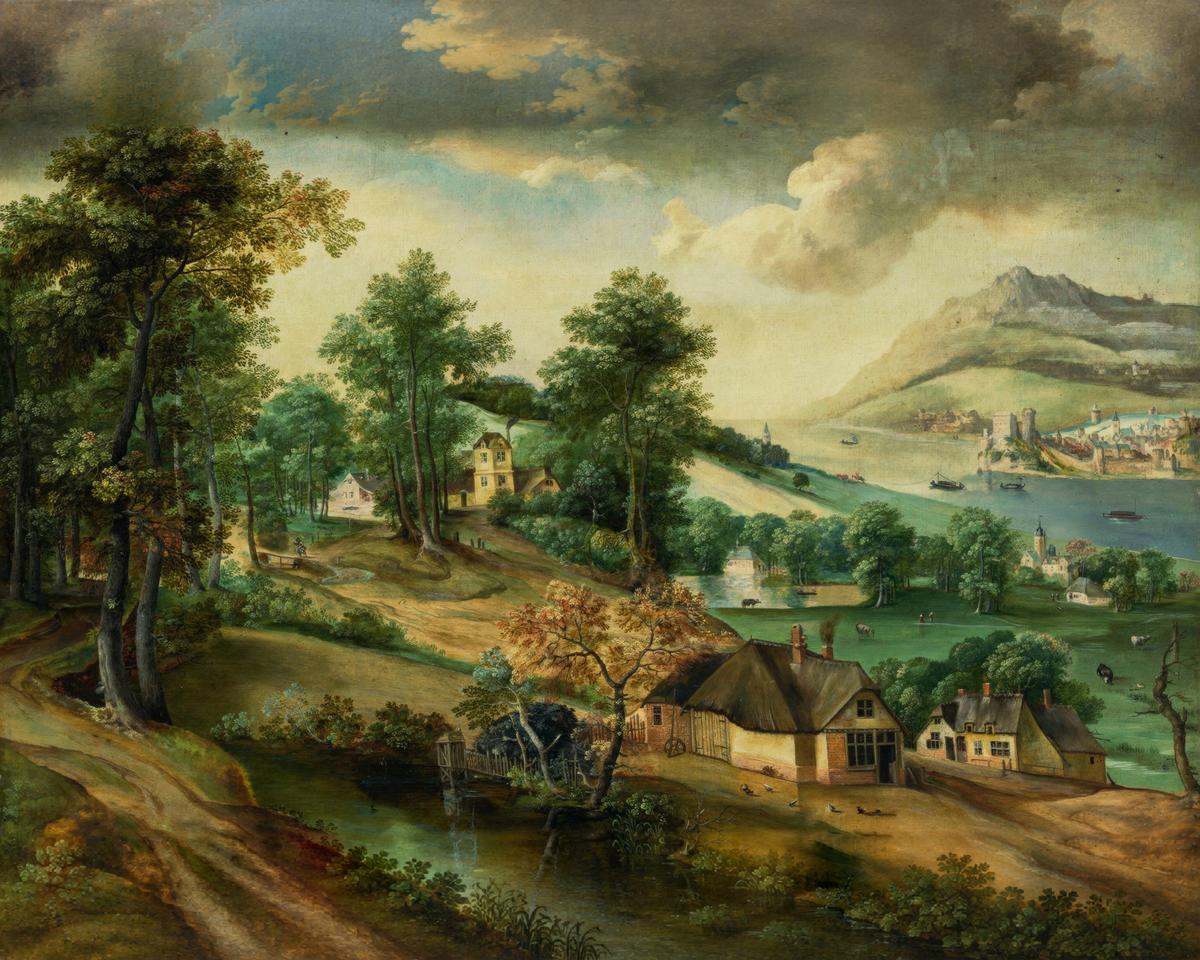 Landscape with Cottages by Jacob Grimmer — archival fine-art print from Fable