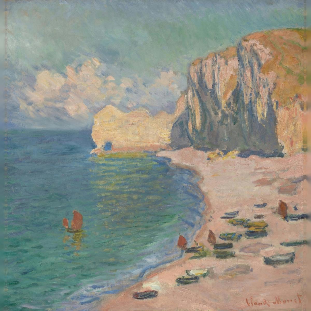 Étretat: The Beach and the Falaise d'Amont by Claude Monet — archival fine-art print from Fable