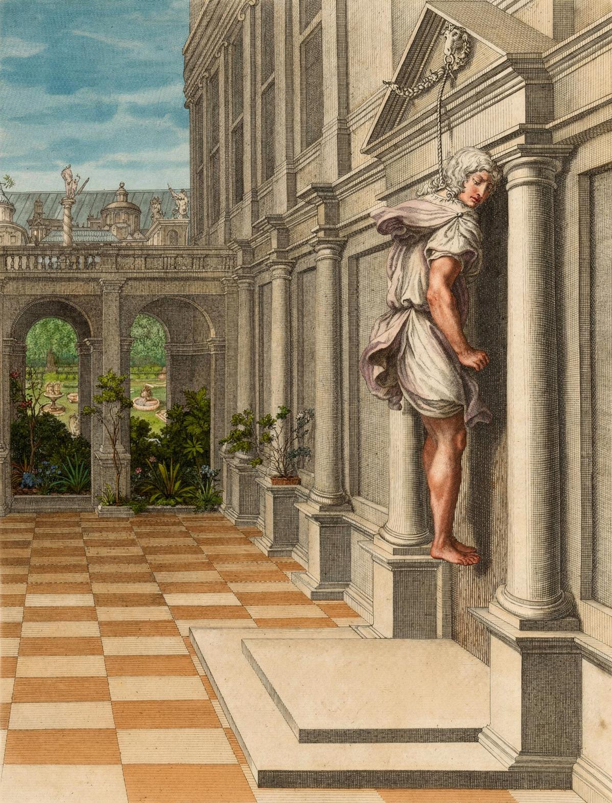 Iphis and Anaxarete by Bernard Picart and other engravers, Le Temple des Muses (1749 edition) — archival fine-art print from Fable