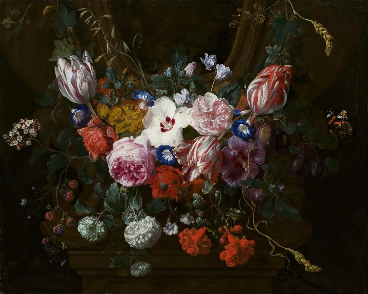Flowers beneath a Cartouche by Veerendael, Nicolas van — archival fine-art print from Fable