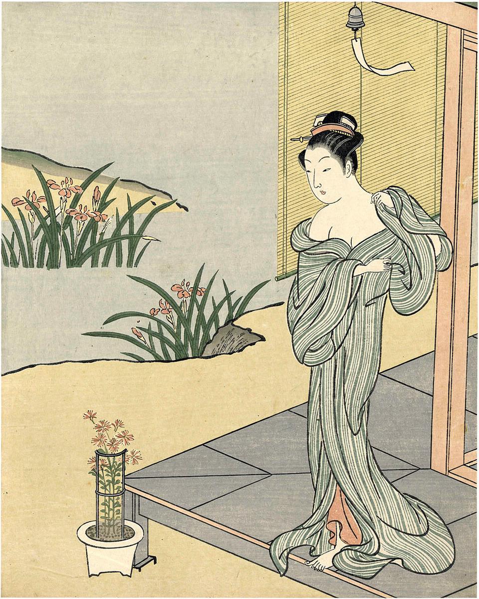 Young Woman Looking at a Pot of Pinks by Suzuki Harunobu — archival fine-art print from Fable