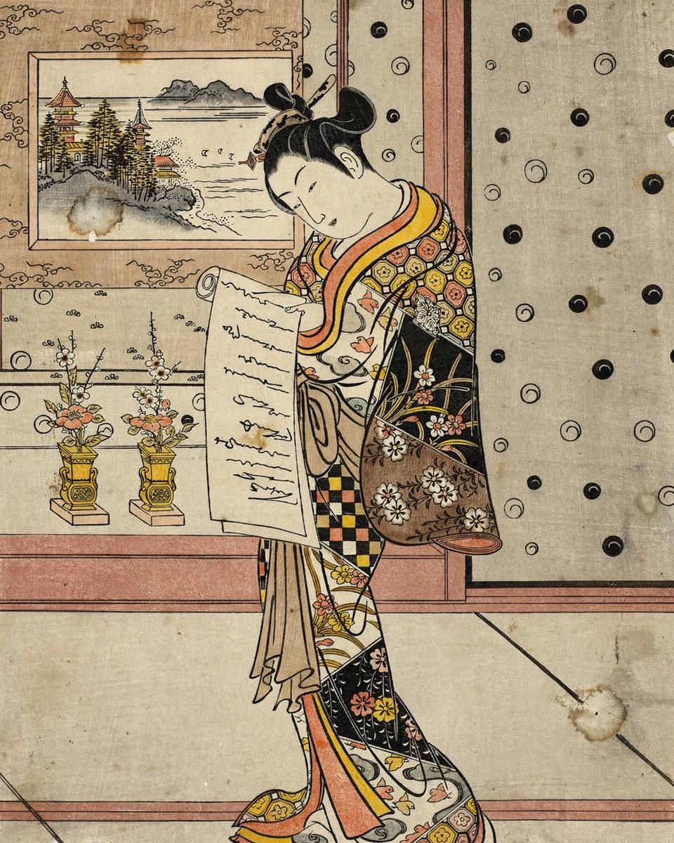 Courtesan Reading a Letter by Ishikawa Toyonobu
Japanese, 1711-1785 — archival fine-art print from Fable