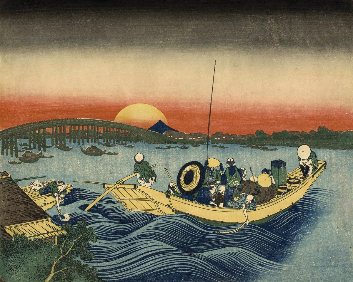 Sunset over Ryogoku Bridge by Katsushika Hokusai 葛飾 北斎 
Japanese, 1760-1849 — archival fine-art print from Fable
