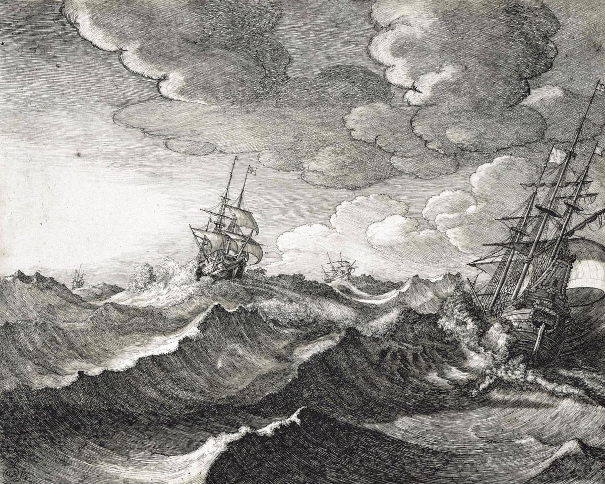 Warship in the Trough of a Wave by Wenceslaus Hollar (Bohemian, 1607-1677)
published by John Overton — archival fine-art print from Fable