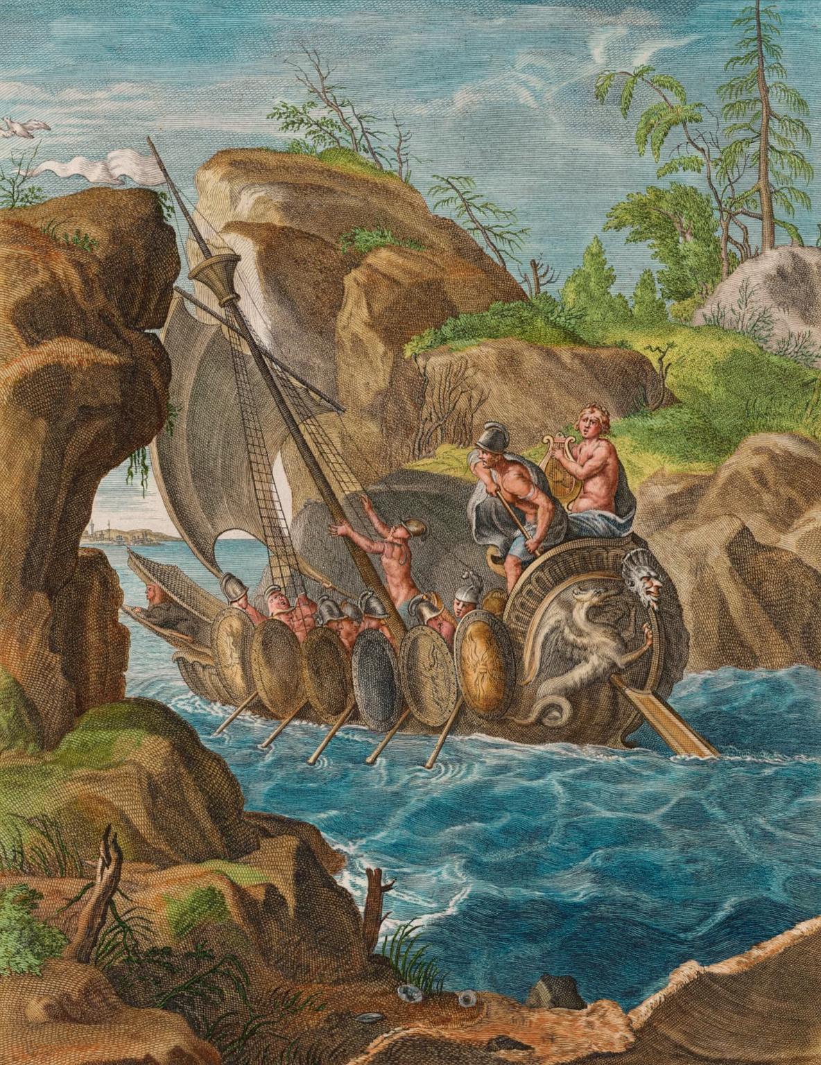 The Argonauts and the Symplegades by Bernard Picart and other engravers, Le Temple des Muses (1749 edition) — archival fine-art print from Fable