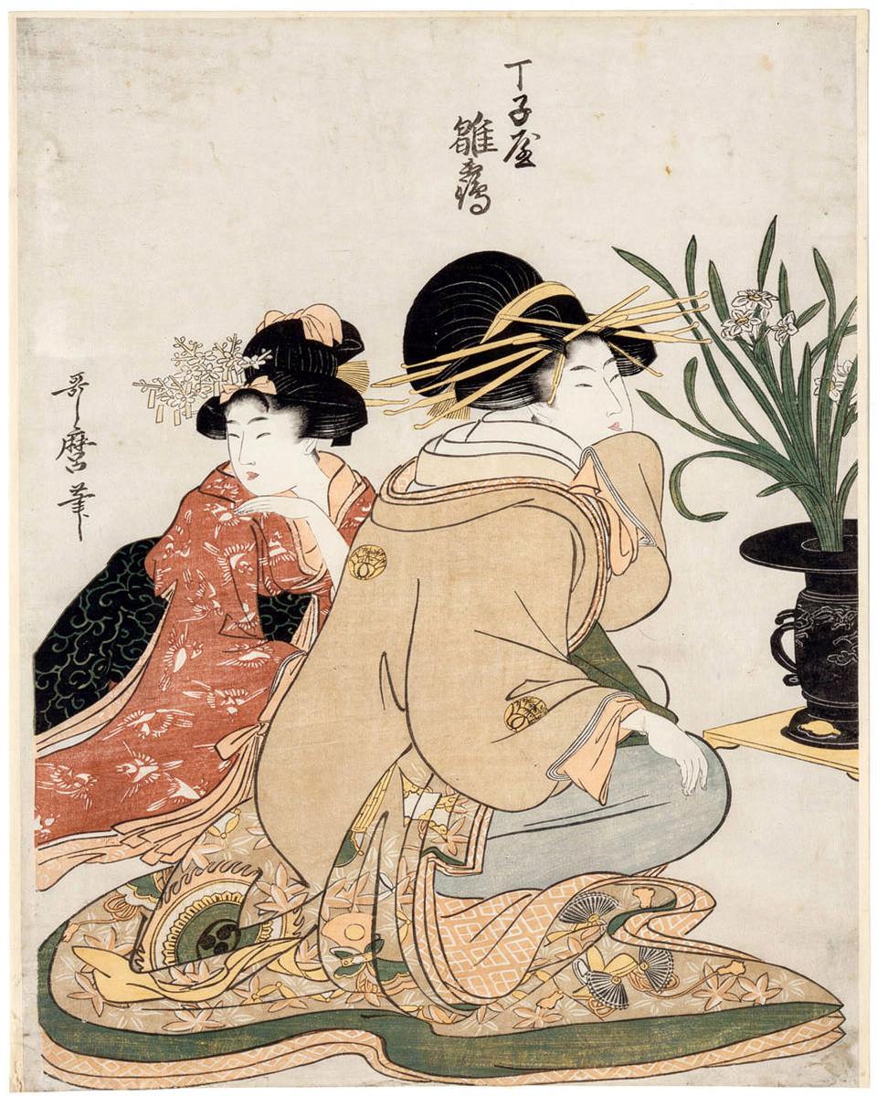 Hinazuru of the Chōjiya by Kitagawa Utamaro 喜多川歌麿, Maruya Bun'emon — archival fine-art print from Fable