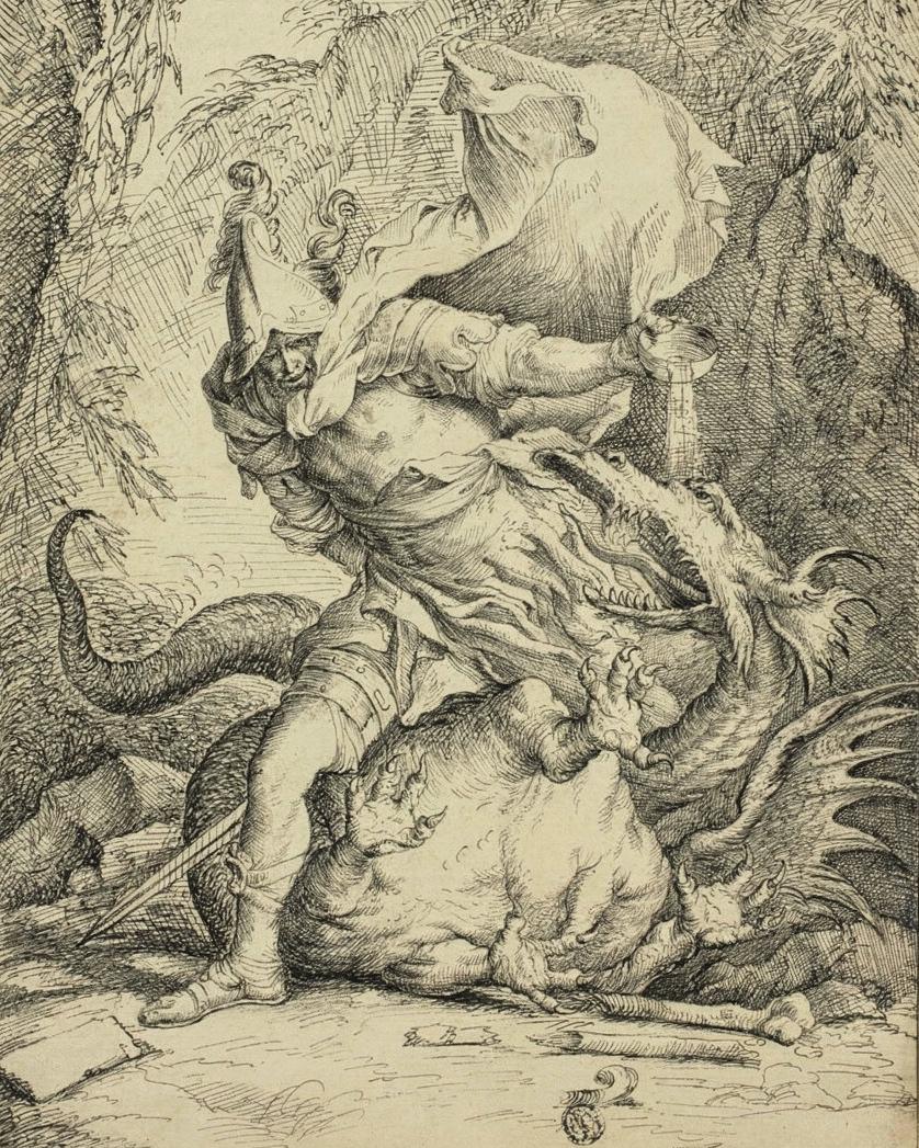 Saint George and the Dragon by Attributed to Giovanni Ponticelli (Italian, active 1855-1877)
after Salvator Rosa — archival fine-art print from Fable