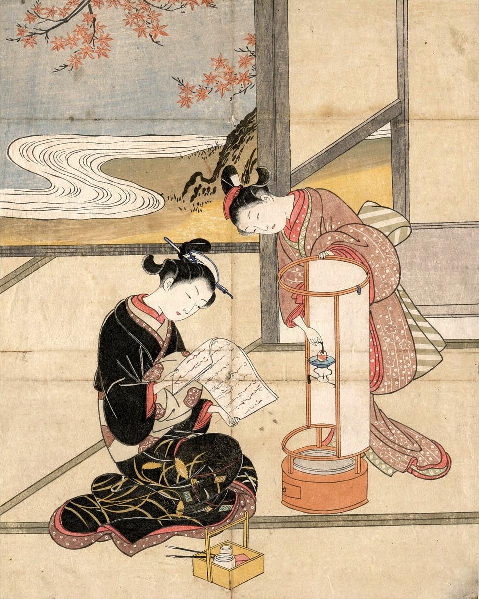 The Evening Glow of a Lamp by Suzuki Harunobu 鈴木 春信 
Japanese, 1725 (?)-1770 — archival fine-art print from Fable