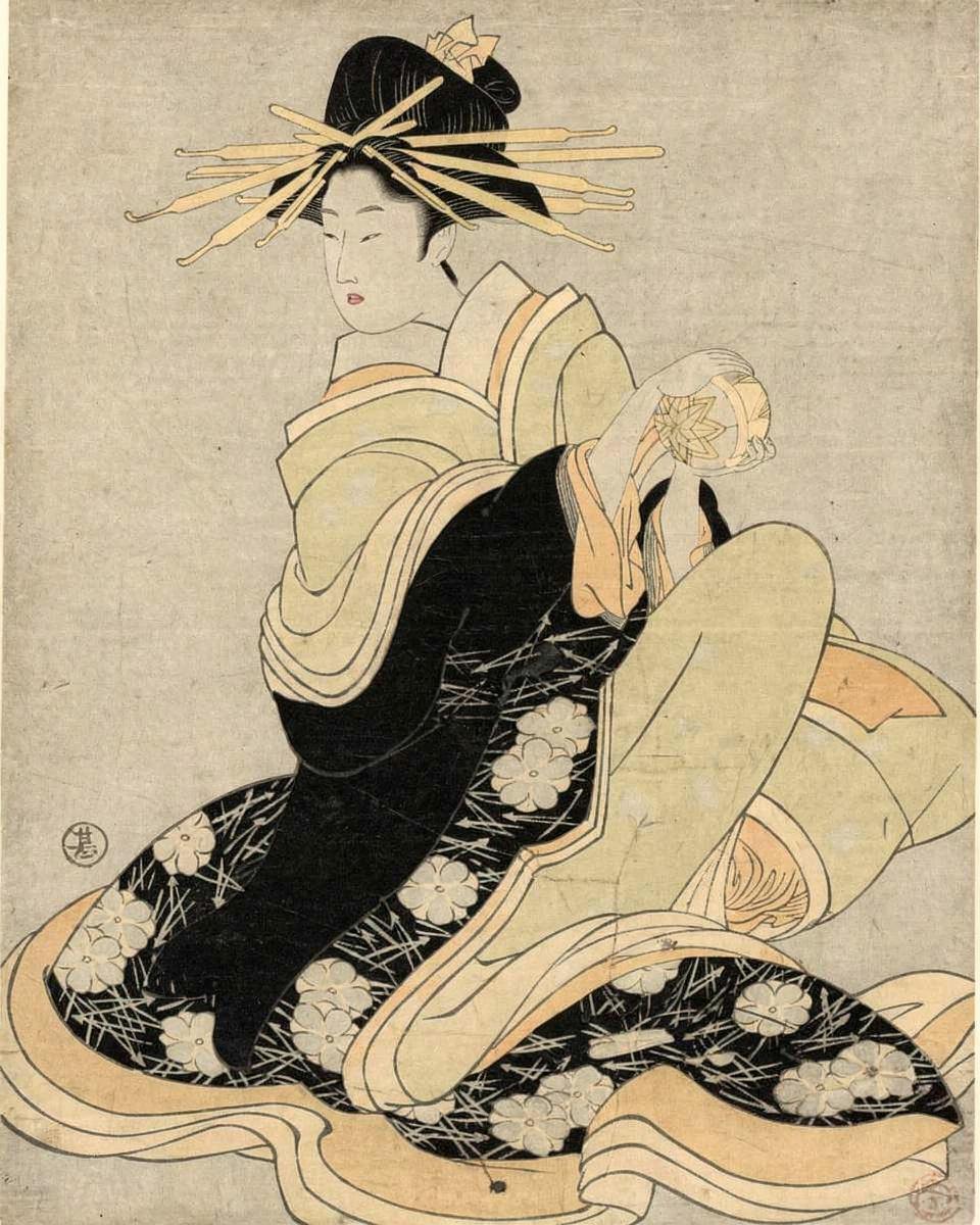 Karauta of the Chōjiya by Kitagawa Utamaro 喜多川歌麿, Maruya Jinpachi 丸屋甚八 — archival fine-art print from Fable