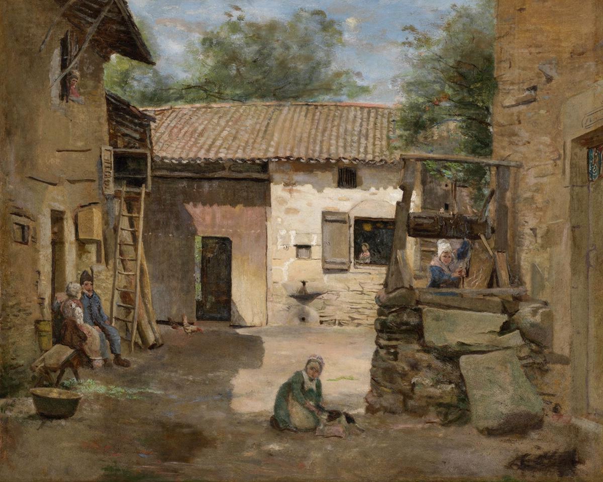 A Rustic Court-Yard by Jean-Baptiste-Camille Corot — archival fine-art print from Fable