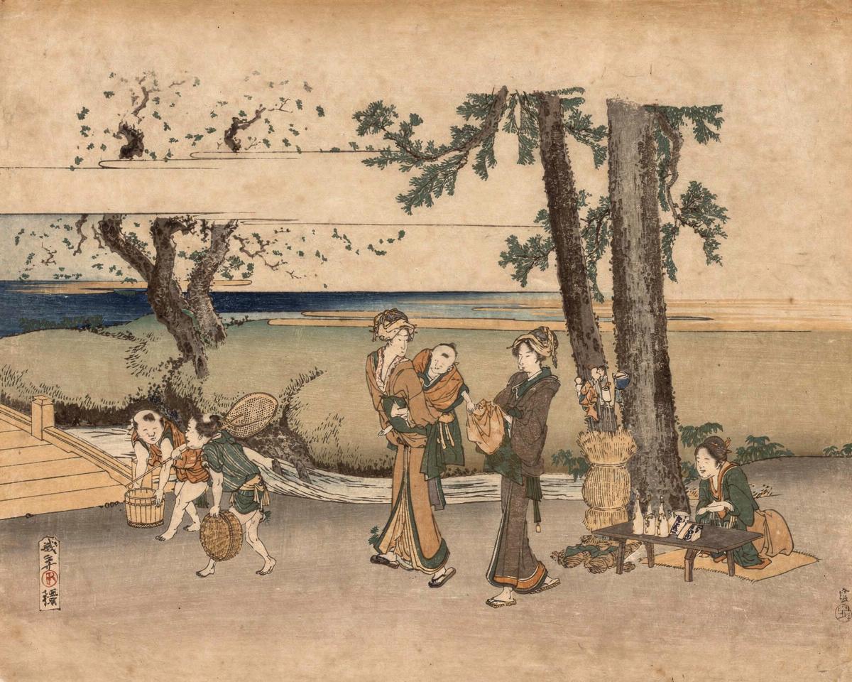 Group of Figures near a Brook by Katsushika Hokusai — archival fine-art print from Fable