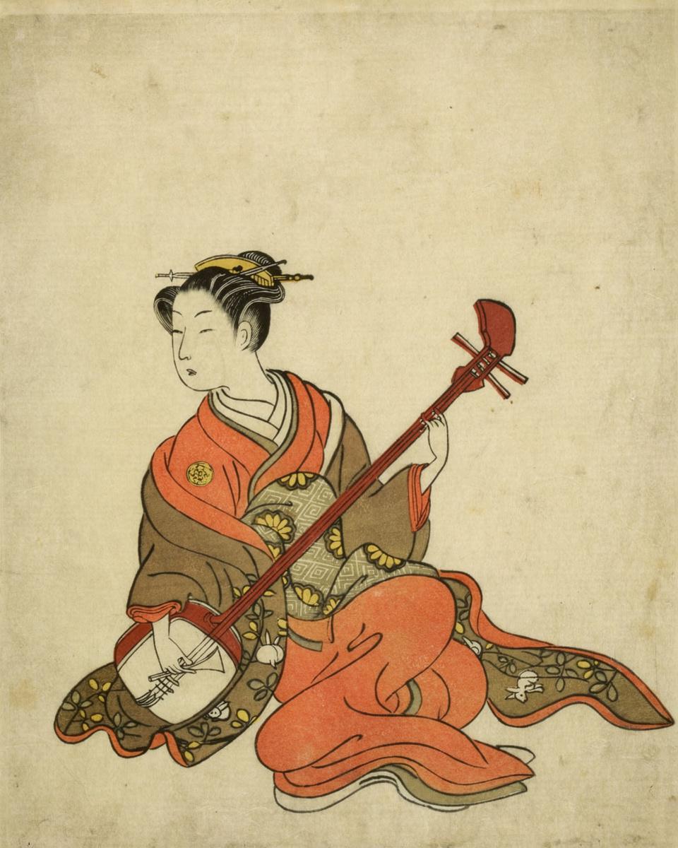 Woman Playing Shamisen by Suzuki Harunobu 鈴木春信 — archival fine-art print from Fable