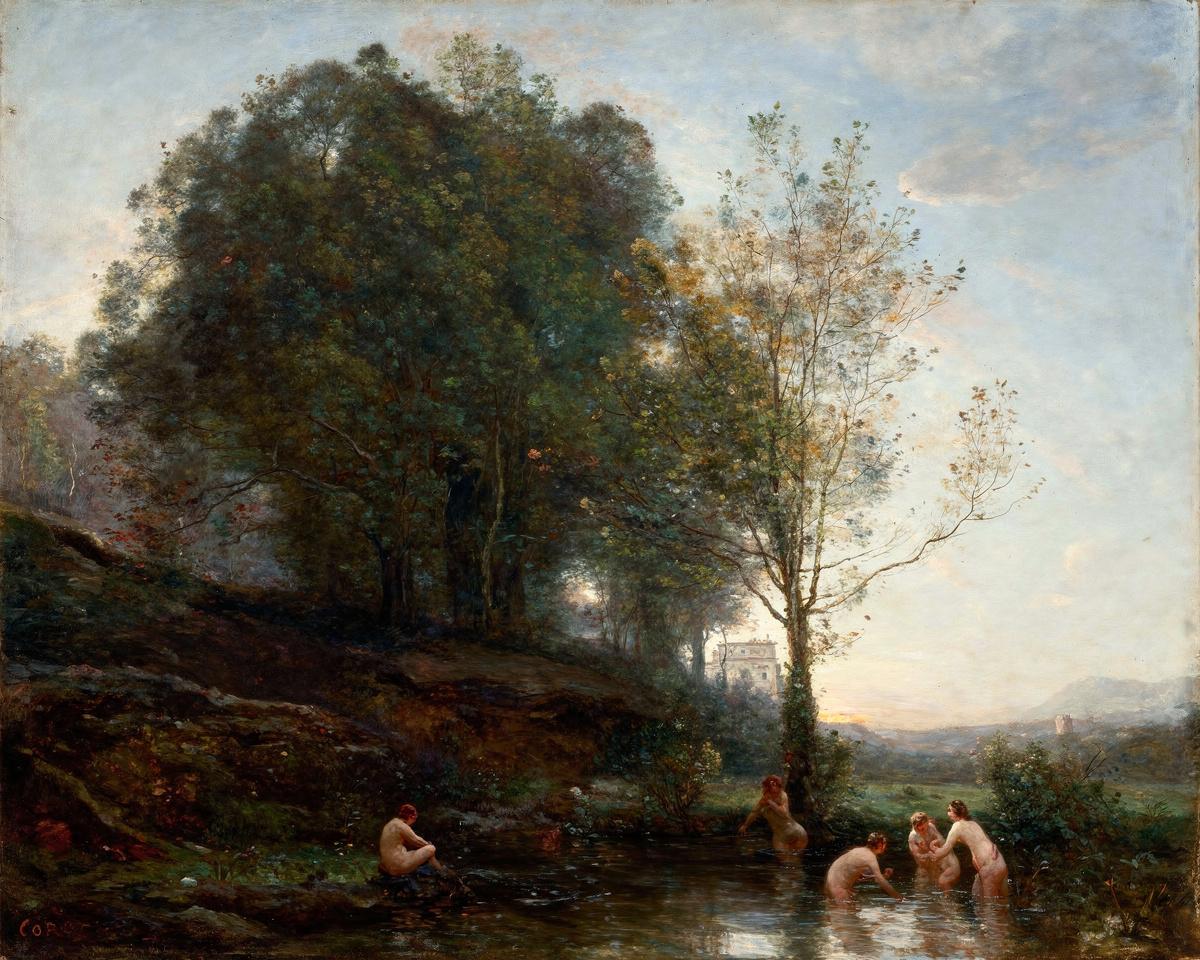 Bathing Nymphs and Child by Jean-Baptiste-Camille Corot — archival fine-art print from Fable