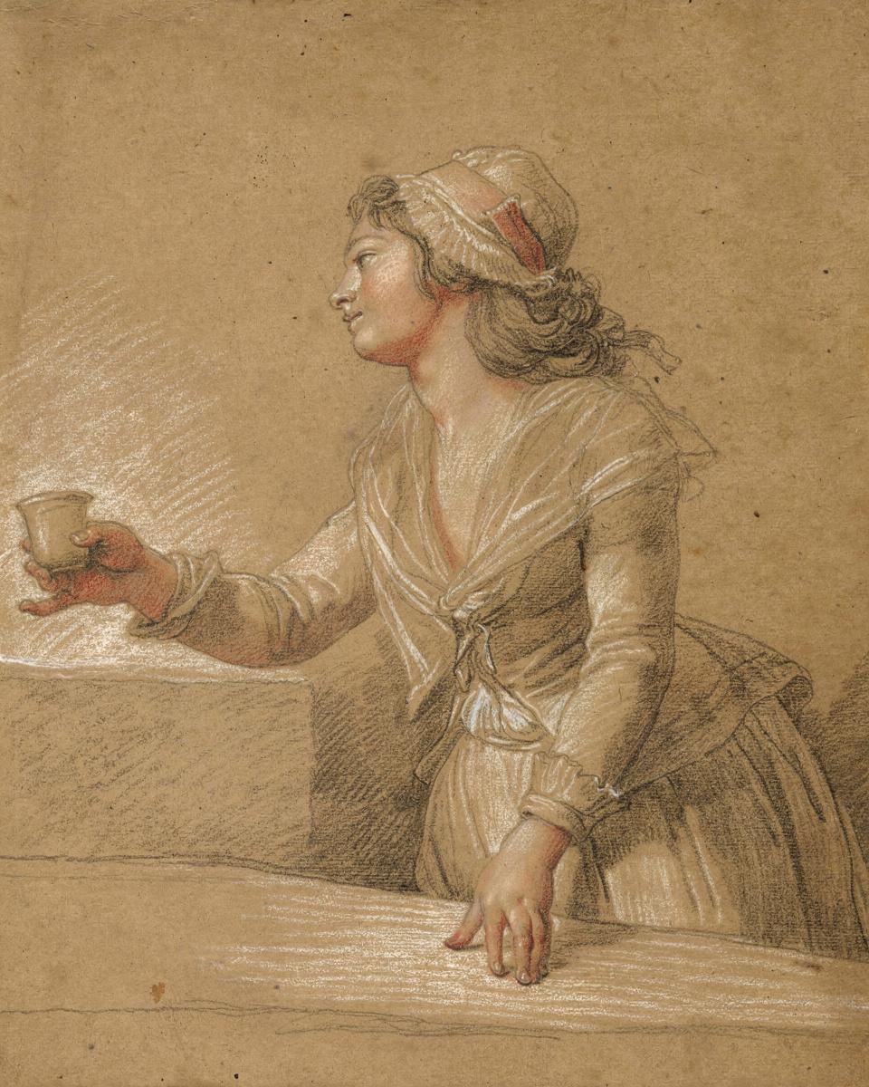Young Woman at a Table Holding a Cup by François André Vincent
French, 1746-1816 — archival fine-art print from Fable
