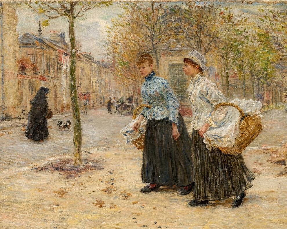 Two Washerwomen Crossing a Small Park in Paris by Jean François Raffaëlli — archival fine-art print from Fable