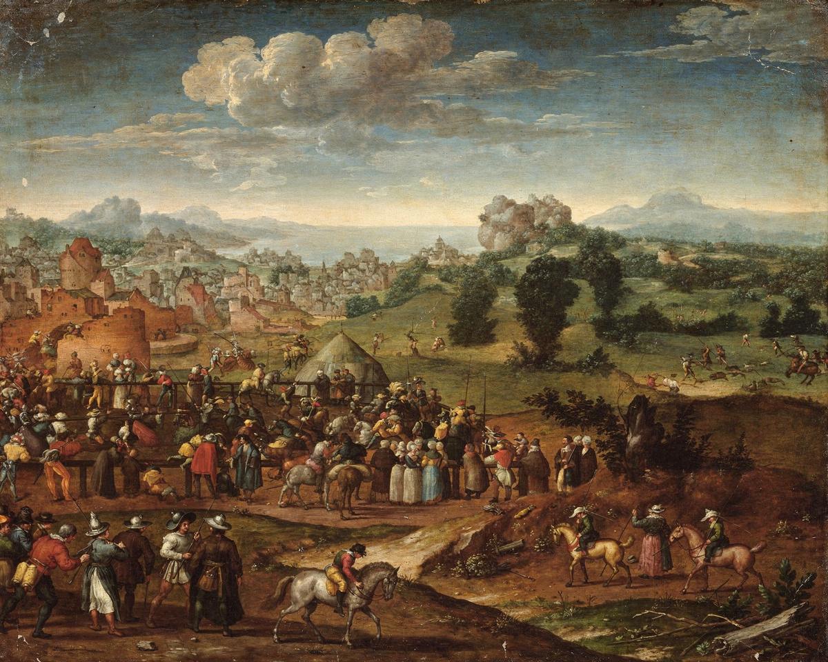 Landscape with Tournament and Hunters by Jan van Scorel — archival fine-art print from Fable