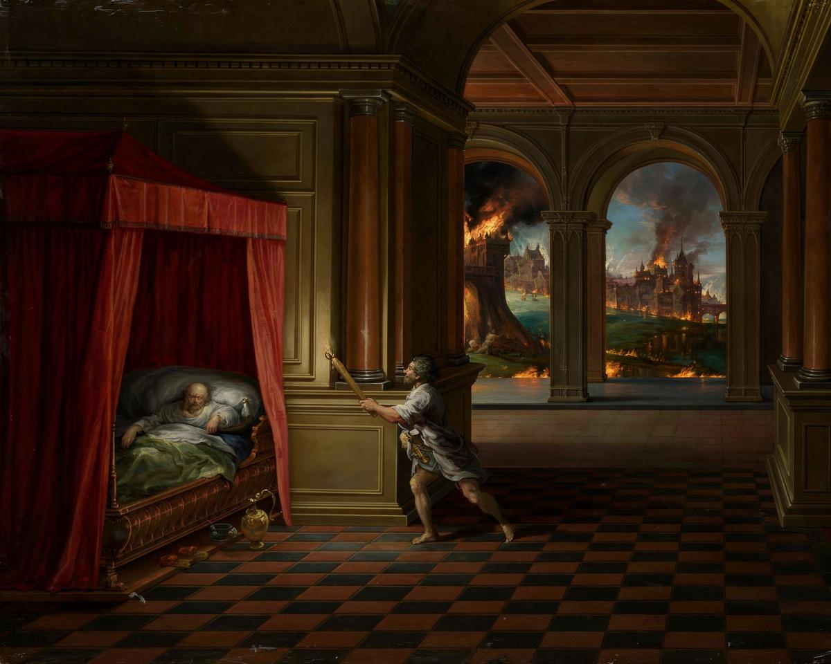 Aeneas Rescuing Anchises from Burning Troy by Hendrick van Steenwijck the Younger — archival fine-art print from Fable