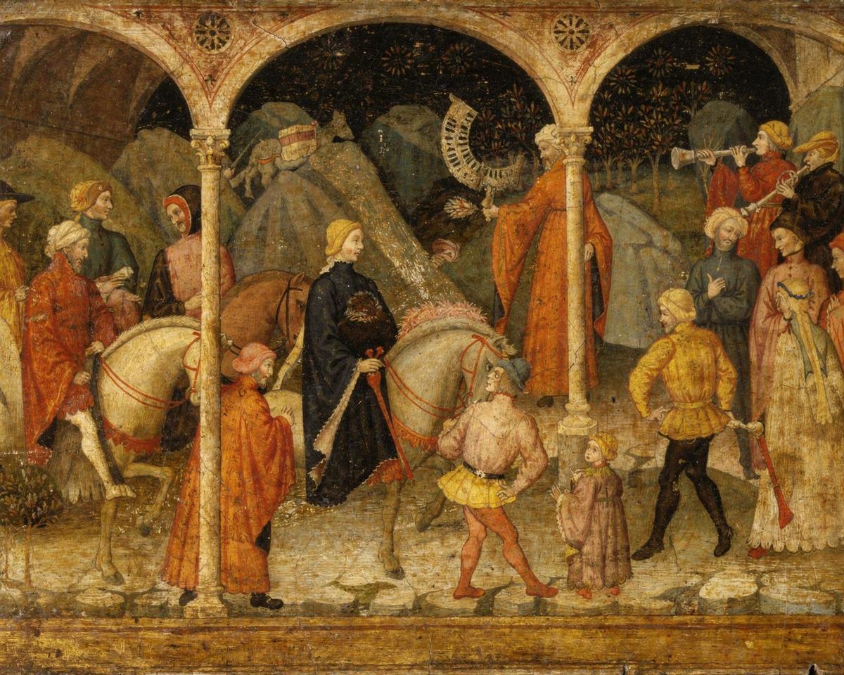 Scenes of a Marriage Ceremony (cassone panel) by Unknown — archival fine-art print from Fable