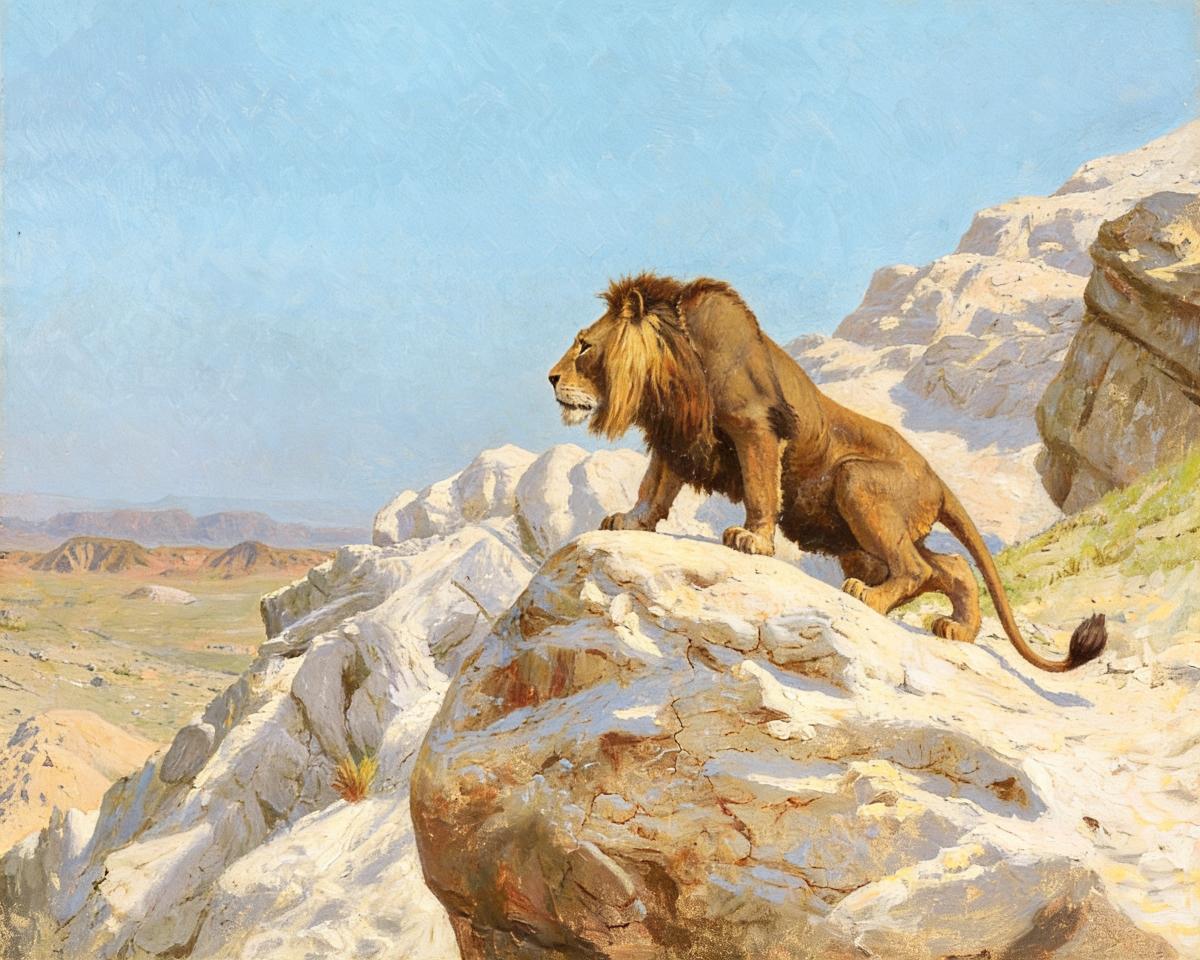 Lion on the Watch by Jean-Léon Gérôme — archival fine-art print from Fable