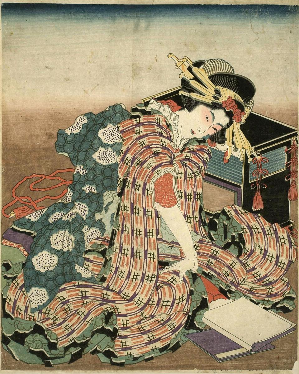 Young woman reading "The Pillow Book (makura no soshi)" by Katsushika Hokusai 葛飾 北斎
Japanese, 1760-1849 — archival fine-art print from Fable