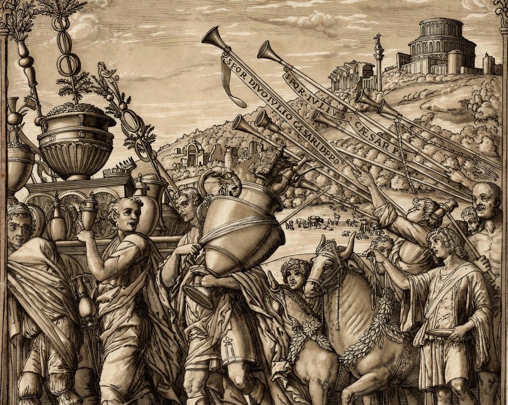 The Triumph of Julius Caesar: Soldiers Carrying Vases by Andrea Andreani (Italian, about 1558–1610), Andrea Mantegna — archival fine-art print from Fable