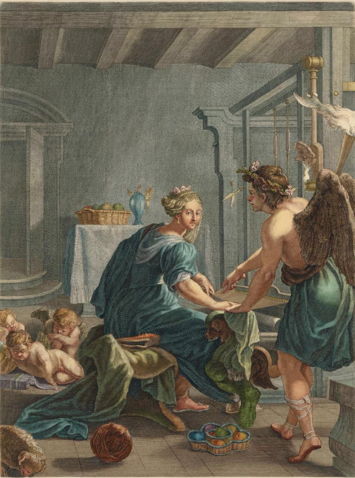 Penelope’s Web by Bernard Picart and other engravers, Le Temple des Muses (1749 edition) — archival fine-art print from Fable