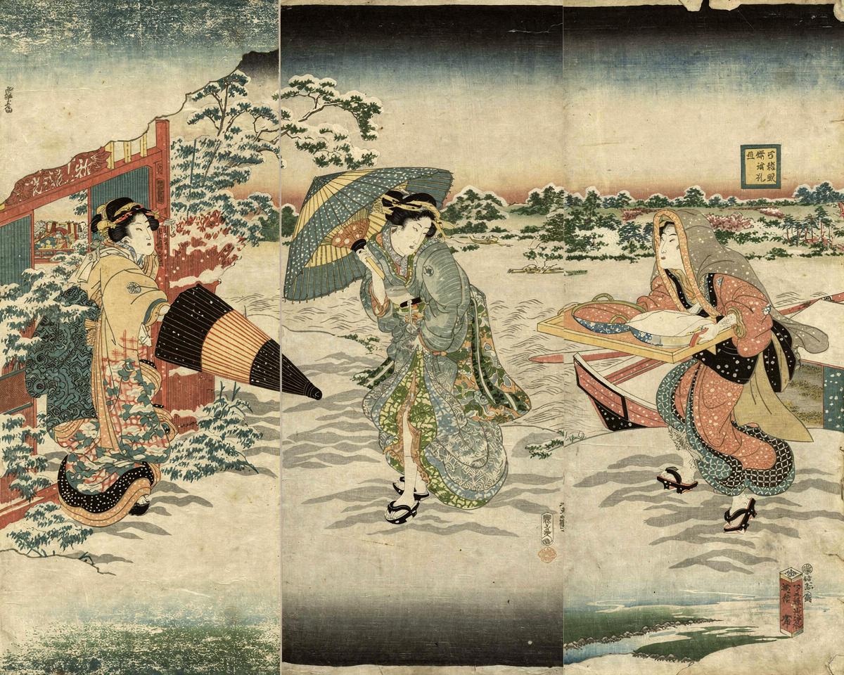 Courtesans in the Snow by Utagawa Kunisada I (Toyokuni III)
Japanese, 1786–1864 — archival fine-art print from Fable