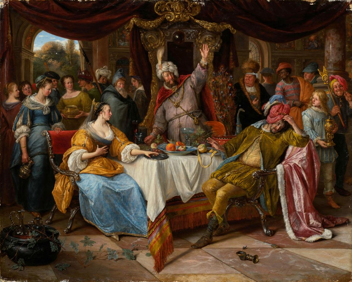 Esther, Ahasuerus, and Haman by Jan Steen — archival fine-art print from Fable