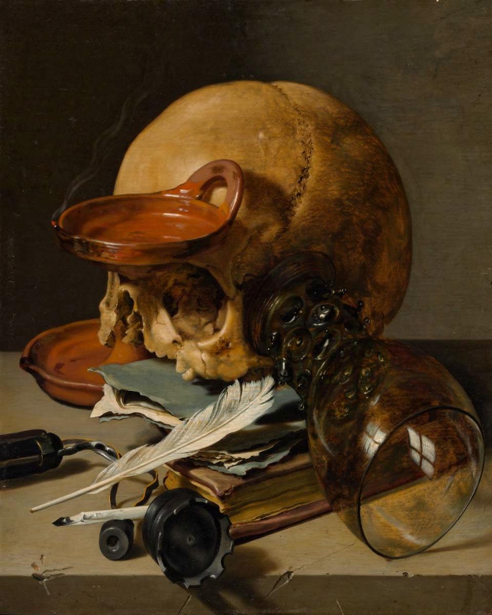 Still Life with a Skull and a Writing Quill by Pieter Claesz — archival fine-art print from Fable