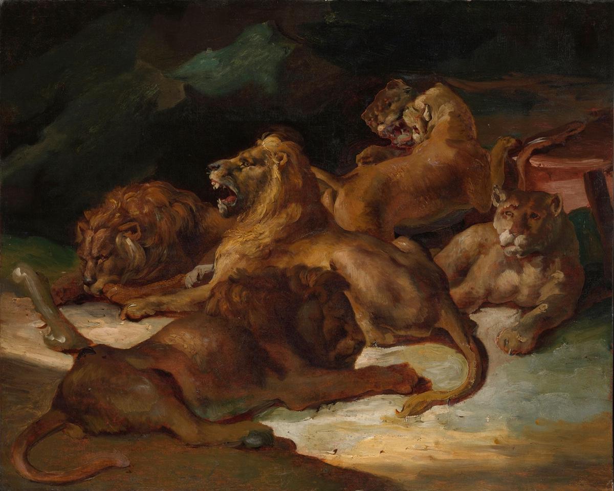 Lions in a Mountainous Landscape by Théodore Géricault — archival fine-art print from Fable