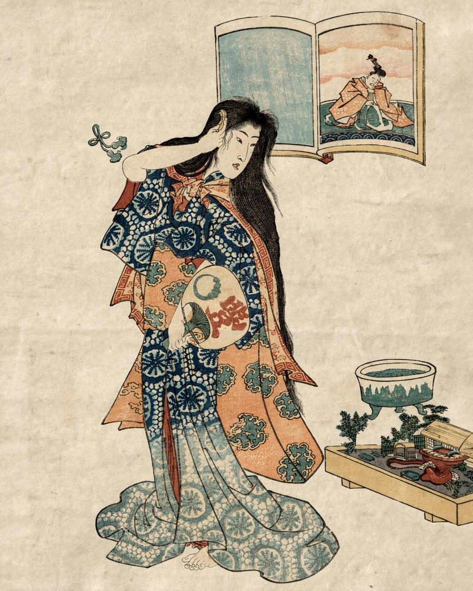 Woman with a Fan in her Left Hand Combing her Hair by Utagawa Kunisada — archival fine-art print from Fable