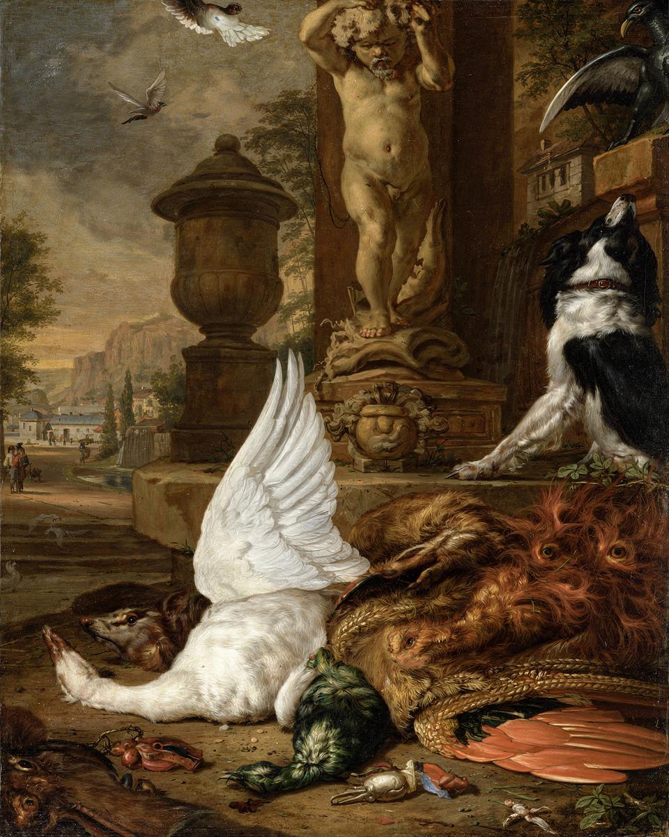 Still Life with Swan, Peacock, and Dog — archival fine-art print from Fable