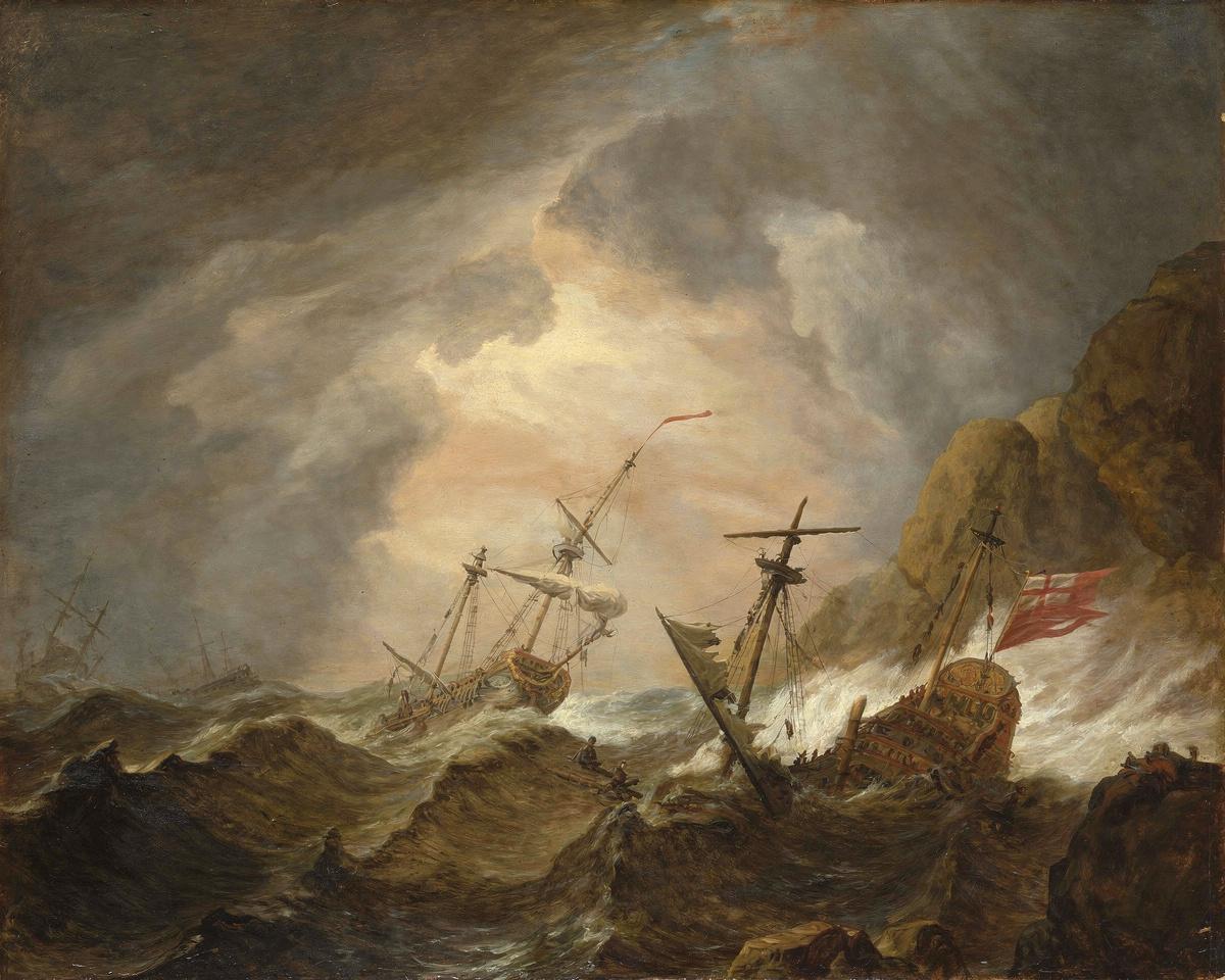 Two English Ships Wrecked in a Storm on a Rocky Coast — archival fine-art print from Fable