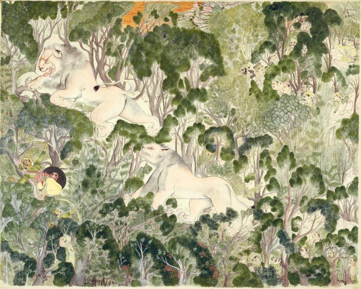 Rao Raja Bhoj Singh of Bundi Slays a Lion by The Kota Master — archival fine-art print from Fable
