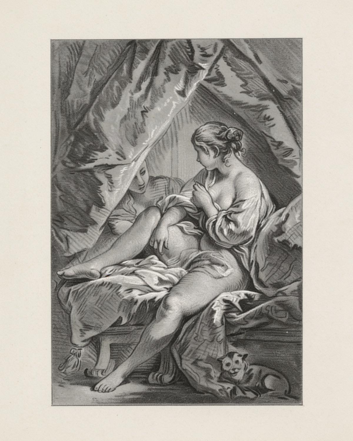 Young Woman Seated on a Bed by Louis-Marin Bonnet, François Boucher — archival fine-art print from Fable
