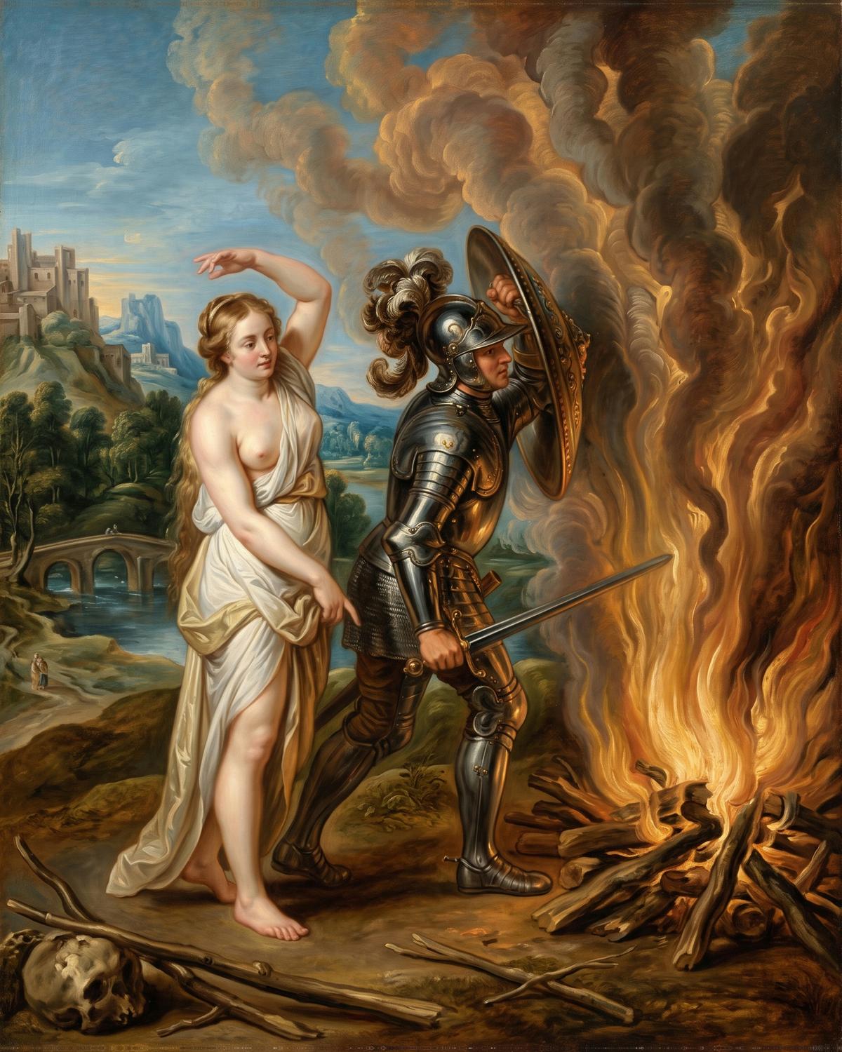 Nature Teaches Nature to Conquer Fire by Matthäus Merian the Elder, after Michael Maier — archival fine-art print from Fable