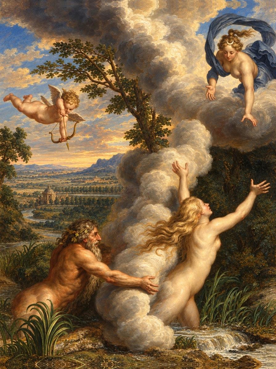 Alpheus and Arethusa by Bernard Picart and other engravers, Le Temple des Muses (1749 edition) — archival fine-art print from Fable