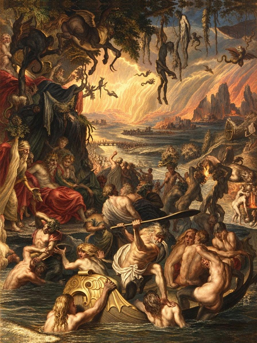 The Underworld by Bernard Picart and other engravers, Le Temple des Muses (1749 edition) — archival fine-art print from Fable
